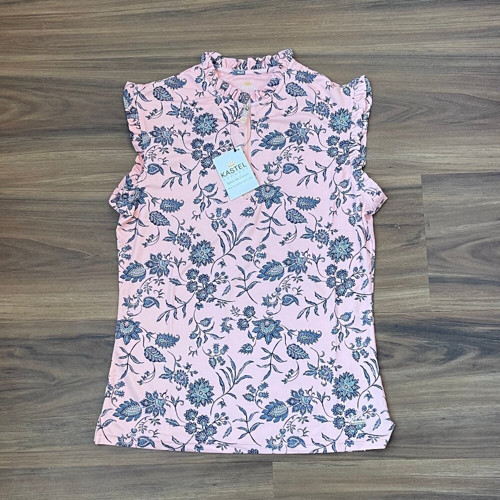 Kastel Denmark - Ruffle Quarter Zip Tank Top - Peach Floral -  Small
